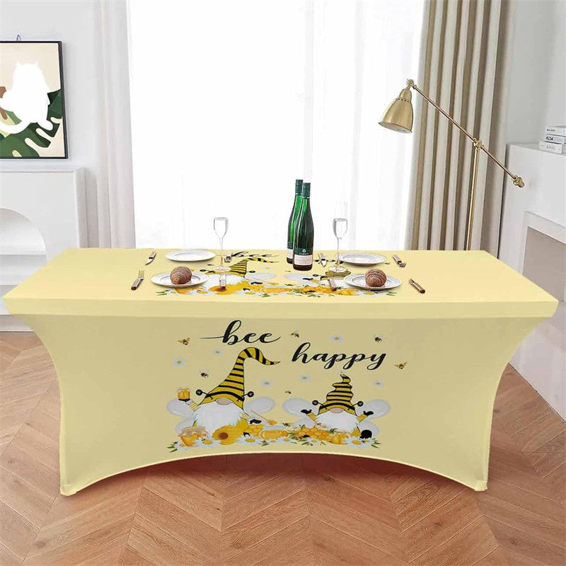 Aperturee - Aperturee Gnome Daisy Flower Honey Bee Lovely Stretch Table Cover