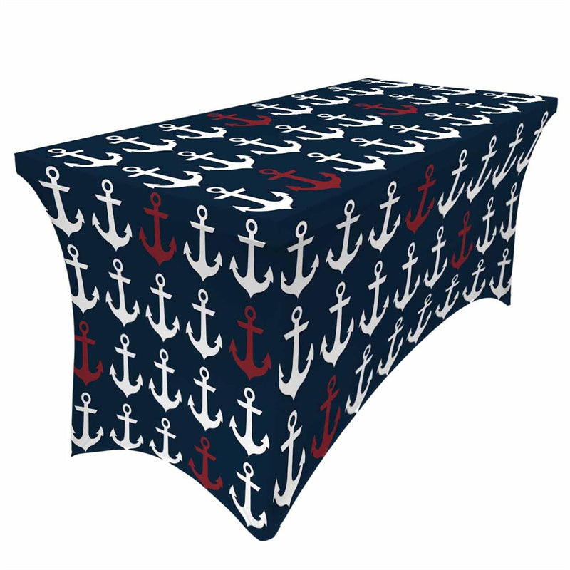 Aperturee - Aperturee Nautical Red White Anchors Baby Shower Stretch Table Cover