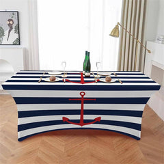 Aperturee - Aperturee Nautical Marine Red Boat Anchor Simple Stretch Table Cover