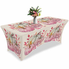 Aperturee - Aperturee Watercolor Thanksgiving Pumpkin Pink Stretch Table Cover