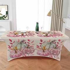 Aperturee - Aperturee Watercolor Thanksgiving Pumpkin Pink Stretch Table Cover