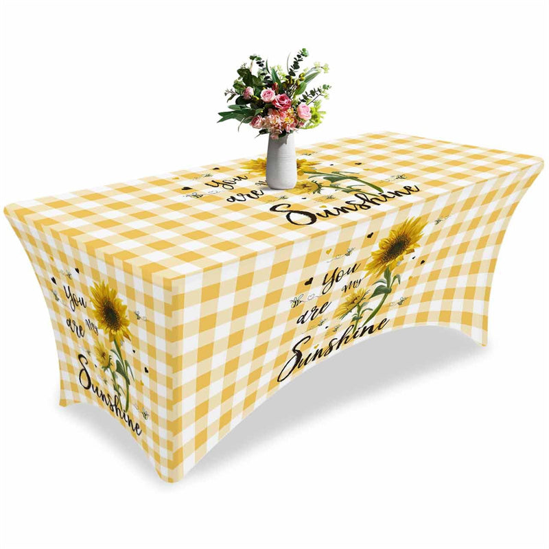 Aperturee - Aperturee Blooming Farm Sunflower And Bee Cute Stretch Table Cover