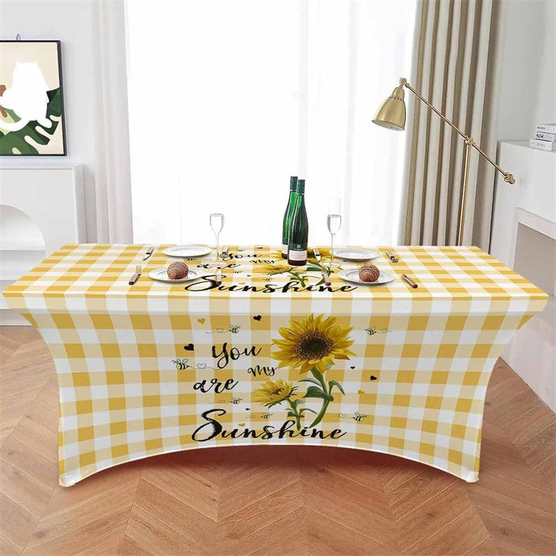 Aperturee - Aperturee Blooming Farm Sunflower And Bee Cute Stretch Table Cover