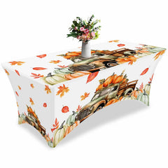 Aperturee - Aperturee Fall Thanksgiving Farm Truck Pumpkin Stretch Table Cover