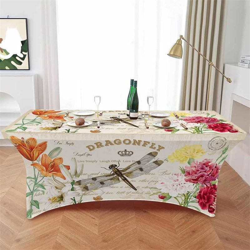 Aperturee - Aperturee Elegant Watercolor Blossom Flower Cute Stretch Table Cover