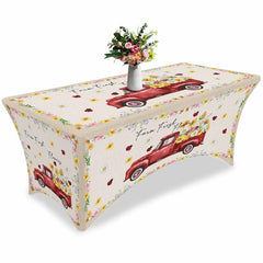 Aperturee - Aperturee Red Farm Truck Daisy Ladybug Baby Shower Stretch Table Cover