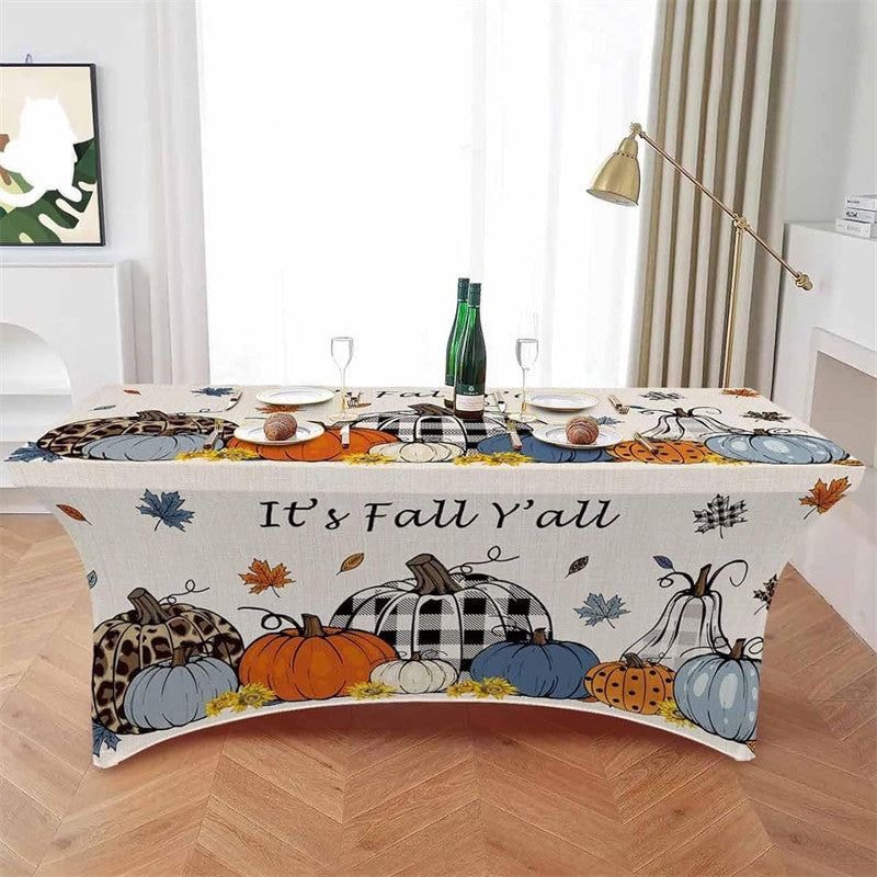 Aperturee - Aperturee Thanksgiving Fall Pumpkin Baby Shower Stretch Table Cover