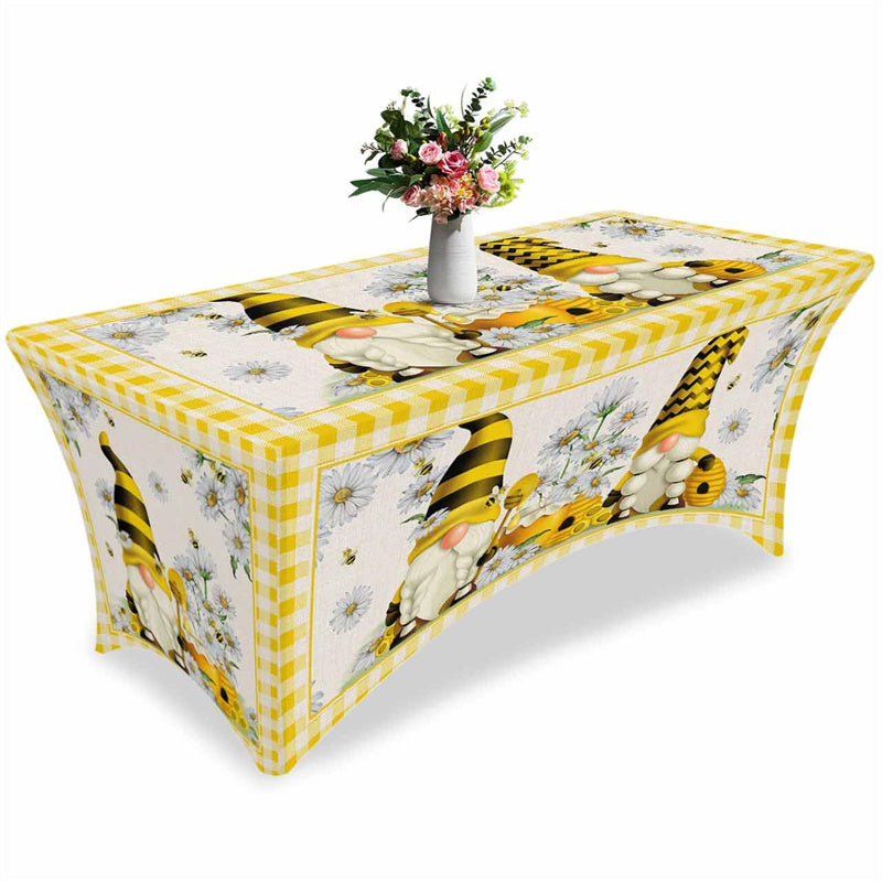 Aperturee - Aperturee Farm Cute Dwarf Daisy Flower Bee Stretch Table Cover