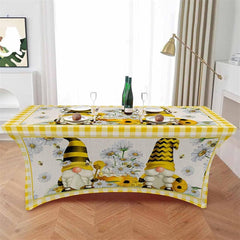 Aperturee - Aperturee Farm Cute Dwarf Daisy Flower Bee Stretch Table Cover