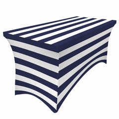 Aperturee - Aperturee Navy Blue And White Stripe Simple Stretch Table Cover