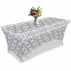 Aperturee - Aperturee Vintage Blue Orange Splicing Circle Stretch Table Cover