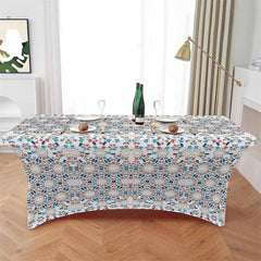 Aperturee - Aperturee Vintage Blue Orange Splicing Circle Stretch Table Cover