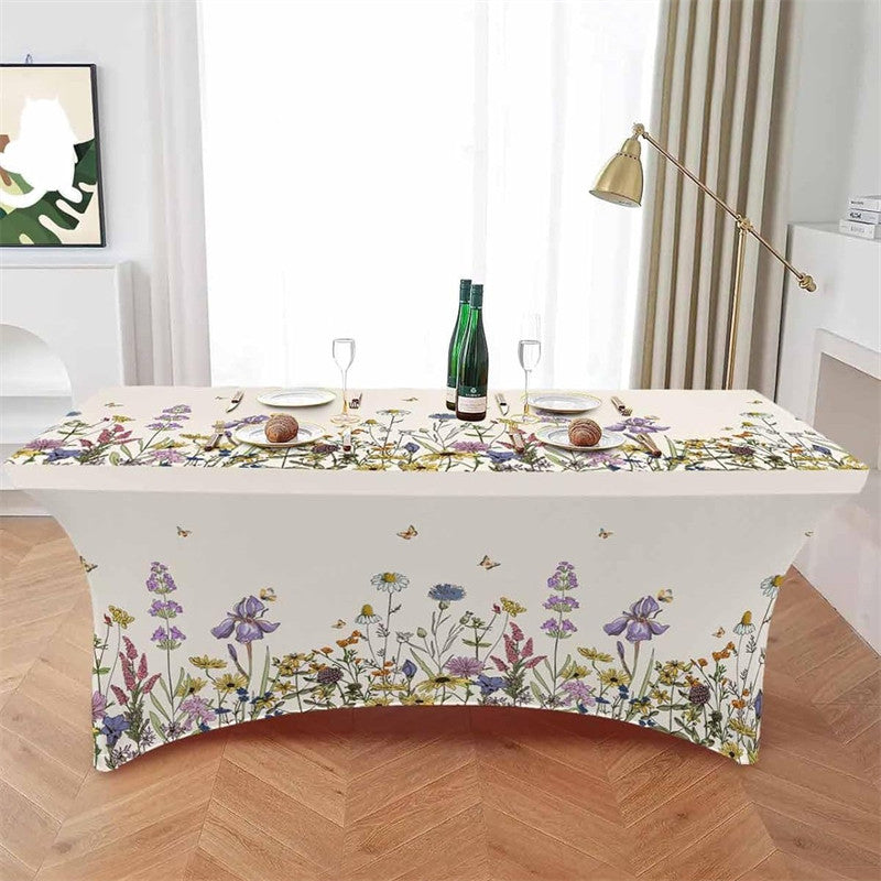 Aperturee - Aperturee Watercolor Spring Blossom Flower Stretch Table Cover