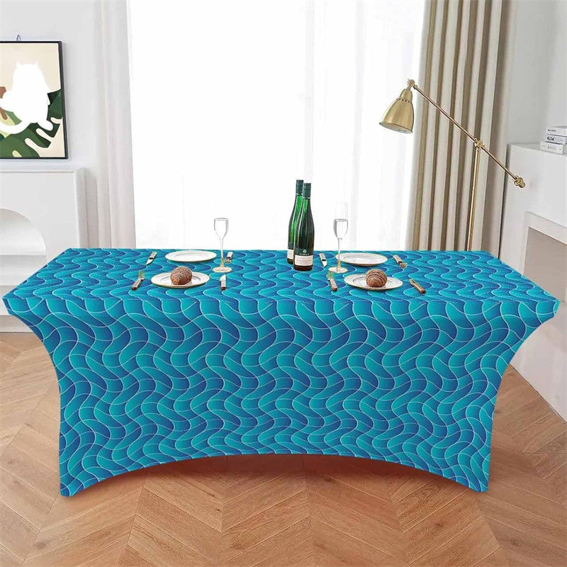 Aperturee - Aperturee Abstract Geometric Wave Line Block Stretch Table Cover