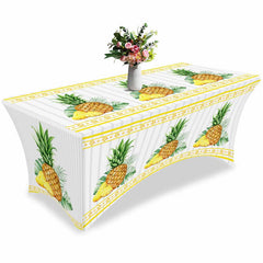 Aperturee - Aperturee Watercolor Pineapple Fruit Grey Stripe Stretch Table Cover