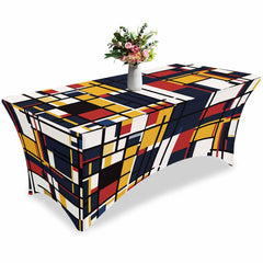 Aperturee - Aperturee Abstract Mondrian Color Block Fitted Stretch Table Cover