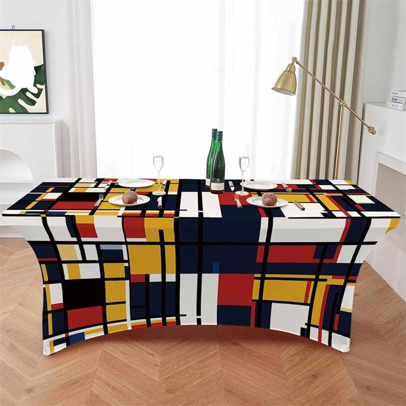 Aperturee - Aperturee Abstract Mondrian Color Block Fitted Stretch Table Cover