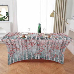 Aperturee - Aperturee Abstract Forest Tree Branch Pink Leaves Stretch Table Cover