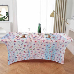 Aperturee - Aperturee Marine Life Leaves Plant Theme Fitted Stretch Table Cover