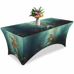 Aperturee - Aperturee Marine Beautiful Mermaid Fish Fitted Stretch Table Cover