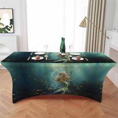 Aperturee - Aperturee Marine Beautiful Mermaid Fish Fitted Stretch Table Cover