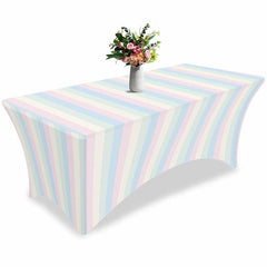 Aperturee - Aperturee Minimalist Color Stripe Geometric Art Stretch Table Cover