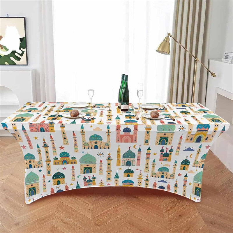 Aperturee - Aperturee Cartoon Castle Towel Sketch On White Stretch Table Cover