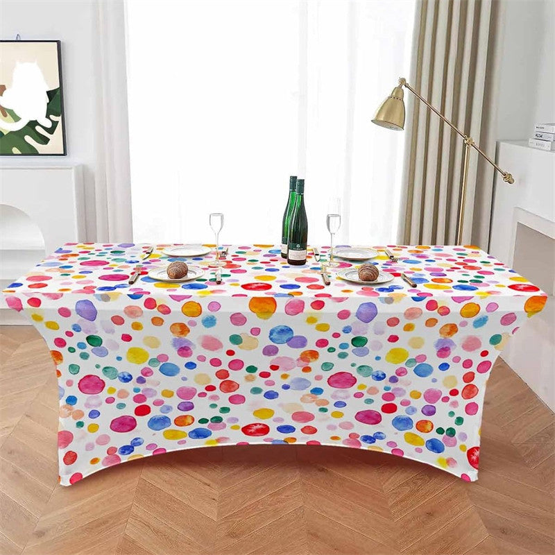 Aperturee - Aperturee Watercolor Polka Dot On White Fitted Stretch Table Cover