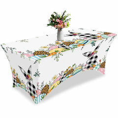 Aperturee - Aperturee Spring Easter Rabbit Colorful Fitted Stretch Table Cover