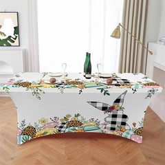 Aperturee - Aperturee Spring Easter Rabbit Colorful Fitted Stretch Table Cover