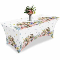 Aperturee - Aperturee Easter Egg Spring Flower Cute Rabbit Stretch Table Cover