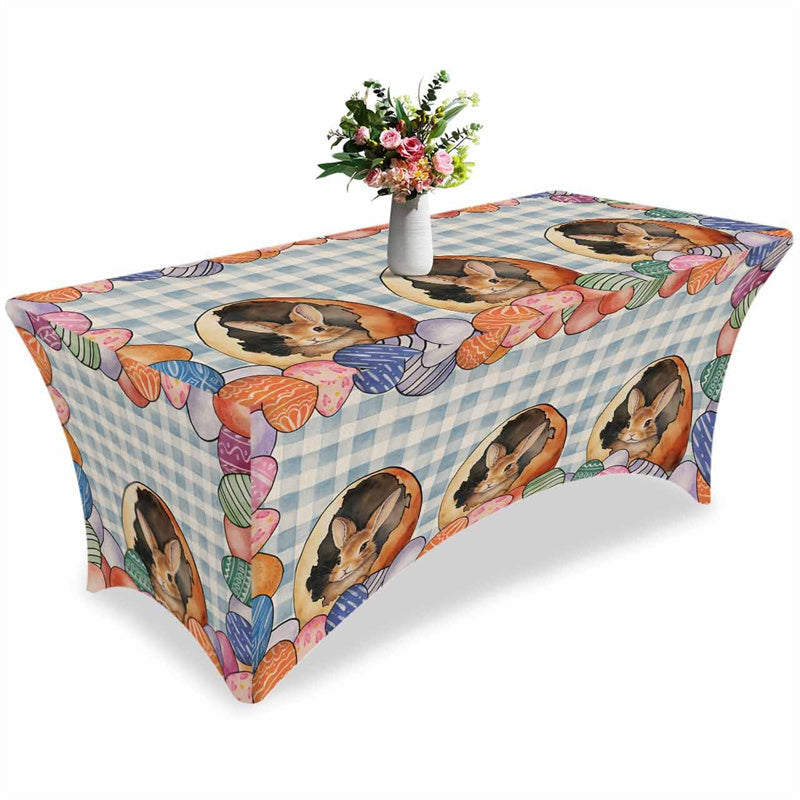 Aperturee - Aperturee Spring Easter Cute Bunny Colorful Eggs Stretch Table Cover