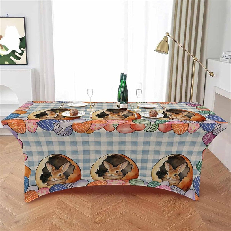 Aperturee - Aperturee Spring Easter Cute Bunny Colorful Eggs Stretch Table Cover