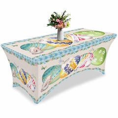 Aperturee - Aperturee Spring Easter Eggs Bunny Floral Fitted Stretch Table Cover