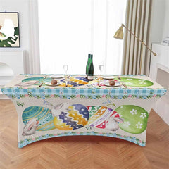 Aperturee - Aperturee Spring Easter Eggs Bunny Floral Fitted Stretch Table Cover