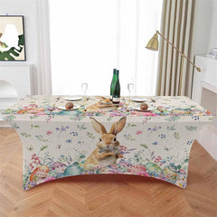 Aperturee - Aperturee Easter Cute Rabbit Colorful Eggs Fitted Stretch Table Cover