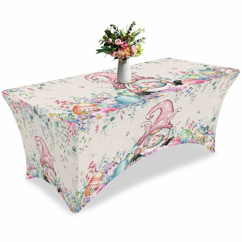 Aperturee - Aperturee Happy Easter Dwarf Colorful Eggs Fitted Stretch Table Cover