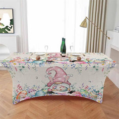 Aperturee - Aperturee Happy Easter Dwarf Colorful Eggs Fitted Stretch Table Cover