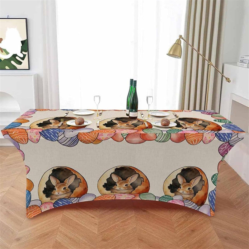 Aperturee - Aperturee Spring Easter Watercolor Egg Bunny Stretch Table Cover