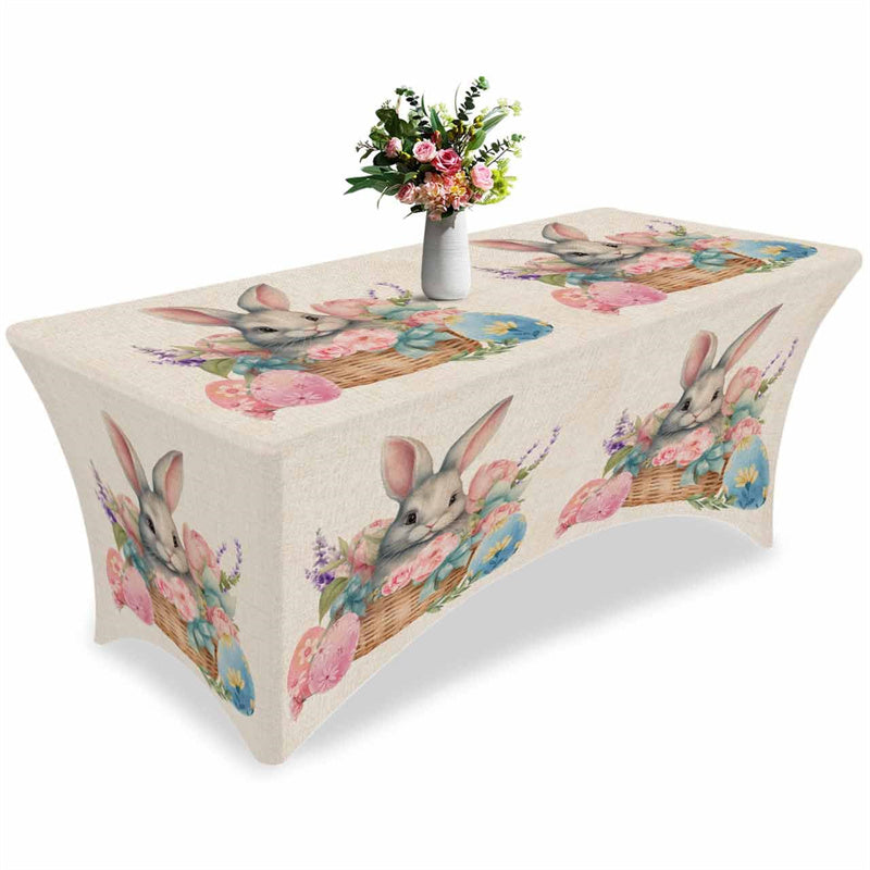 Aperturee - Aperturee Easter Egg Cute Bunny Basket Fitted Stretch Table Cover