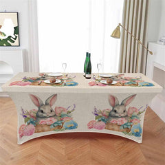 Aperturee - Aperturee Easter Egg Cute Bunny Basket Fitted Stretch Table Cover