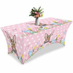 Aperturee - Aperturee Spring Cute Bunny Easter Eggs Fitted Stretch Table Cover