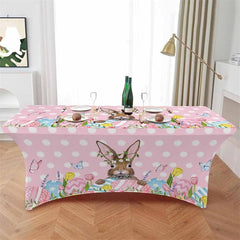 Aperturee - Aperturee Spring Cute Bunny Easter Eggs Fitted Stretch Table Cover