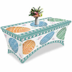 Aperturee - Aperturee Spring Easter Watercolor Blue Eggs Stretch Table Cover