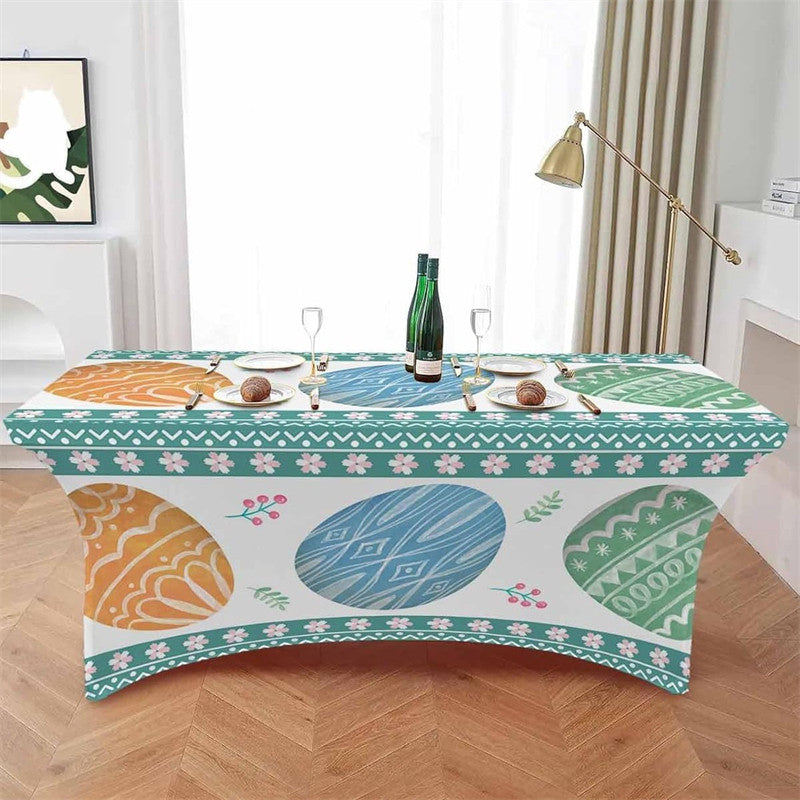 Aperturee - Aperturee Spring Easter Watercolor Blue Eggs Stretch Table Cover