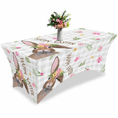 Aperturee - Aperturee Happy Easter Watercolor Bunny Fitted Stretch Table Cover