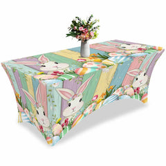 Aperturee - Aperturee Spring Easter Rabbit Colorful Eggs Stretch Table Cover