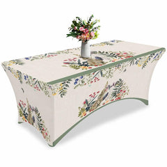 Aperturee - Aperturee Garden Flower Leaves Watercolor Bunny Stretch Table Cover