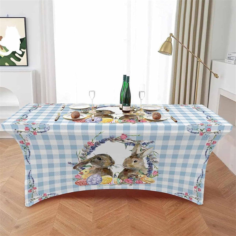 Aperturee - Aperturee Spring Easter Rabbit Eggs Chicken Stretch Table Cover