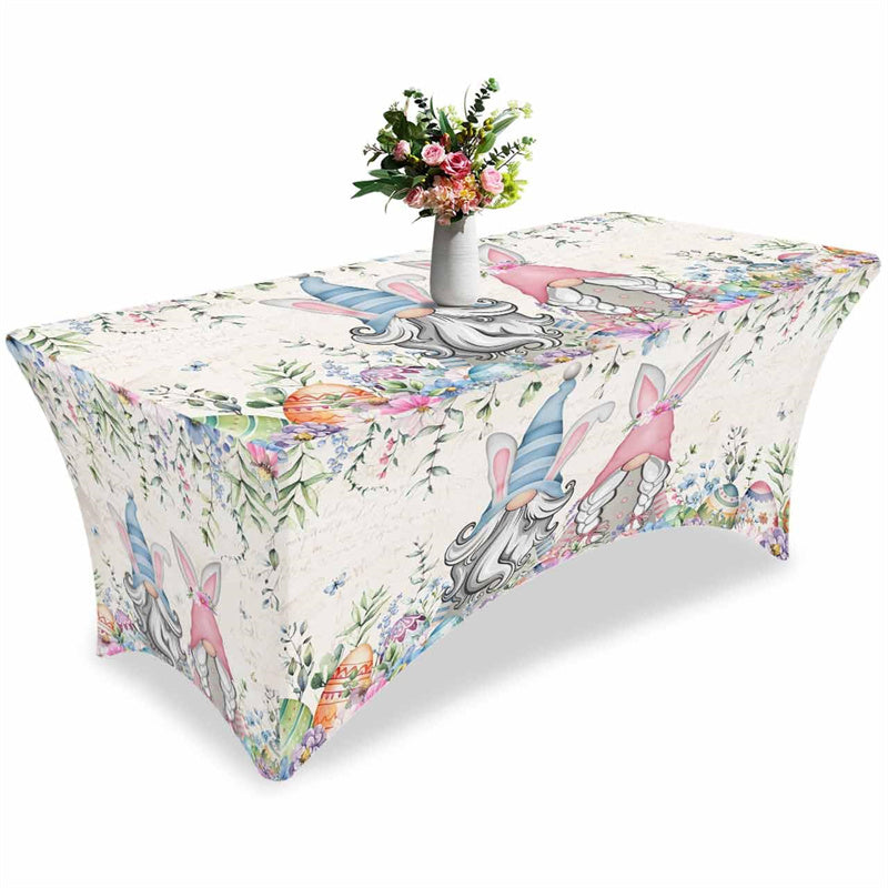 Aperturee - Aperturee Spring Flower Gnome Easter Eggs Fitted Stretch Table Cover